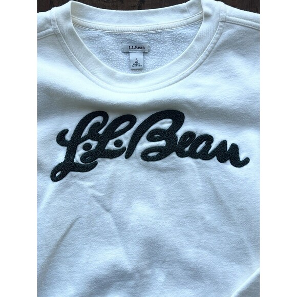 L.L. Bean White 1912 Crewneck Logo Script Pullover Sweatshirt Camp Womens Small - Picture 4 of 6